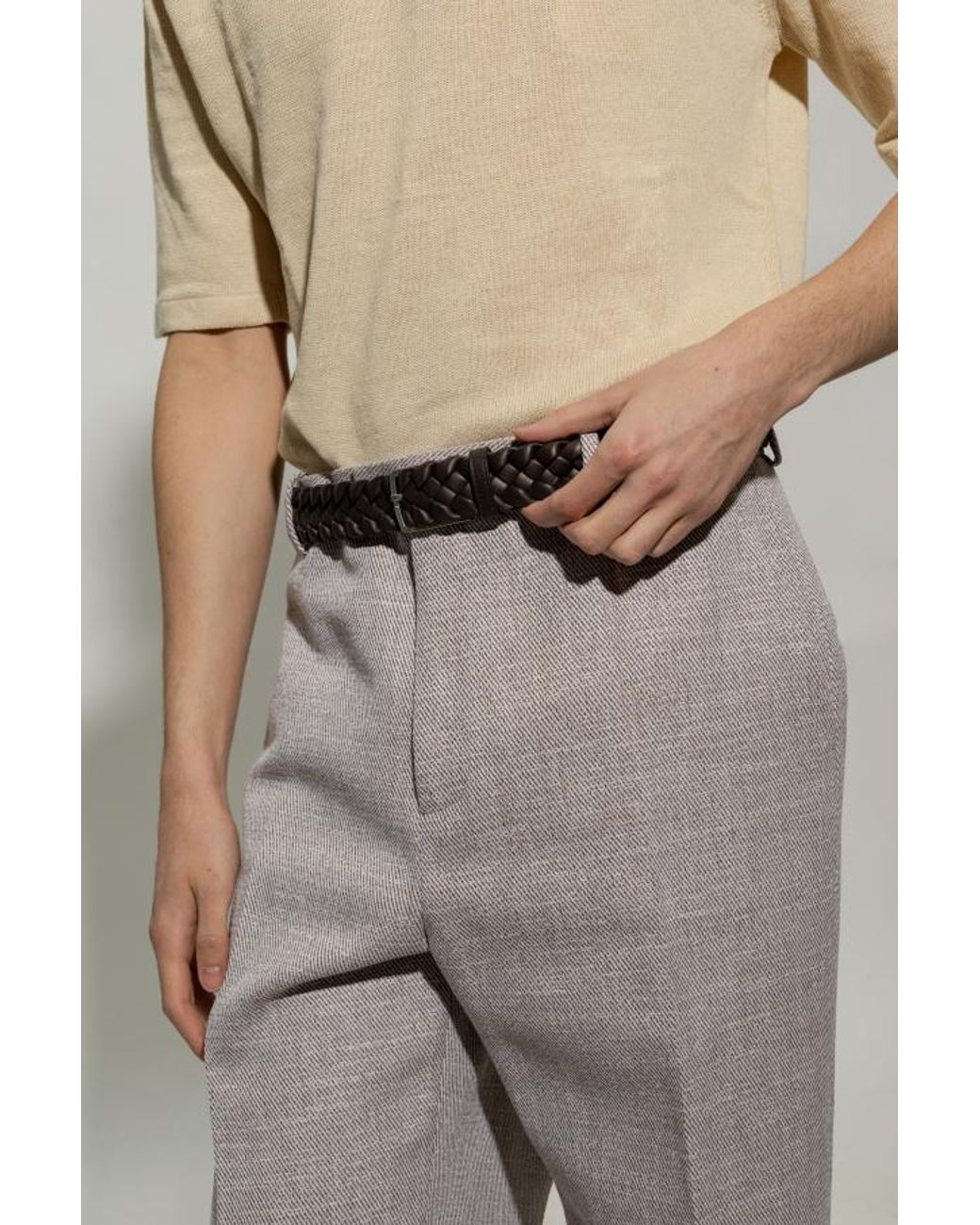 Bottega Veneta White Woven Buckle Belt for men