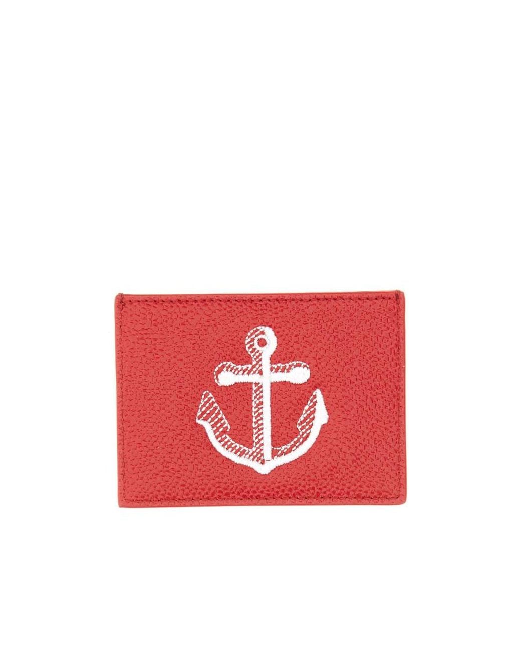 Thom Browne Red Logo Printed Striped Card Holder for men