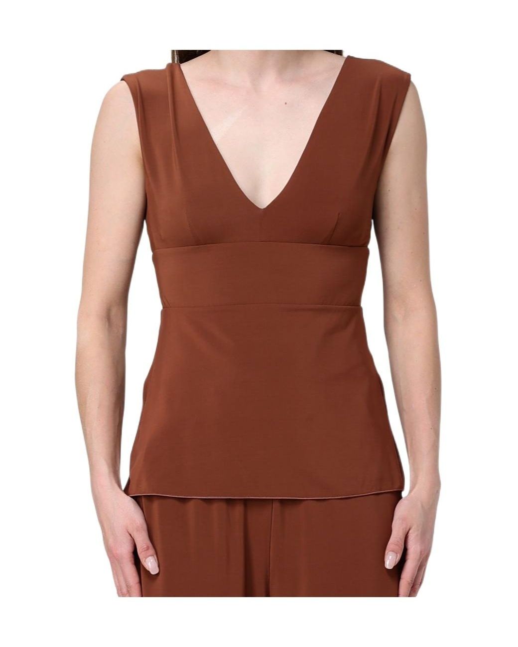 Max Mara Brown V-Neck Sleeveless Top