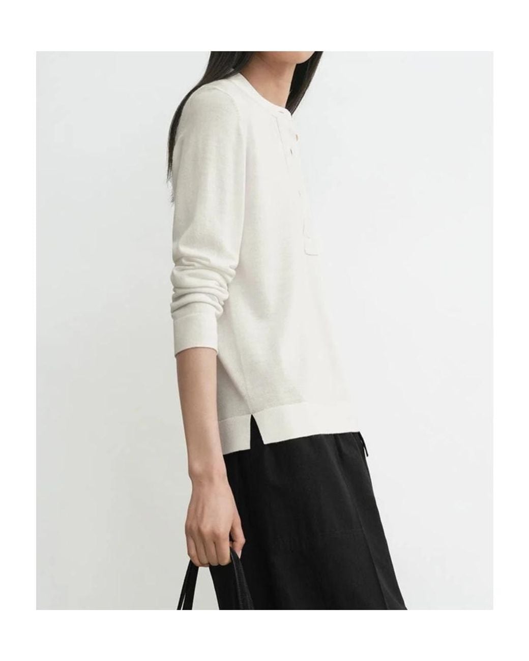 Totême White Button-Placket Long-Sleeve Sweater