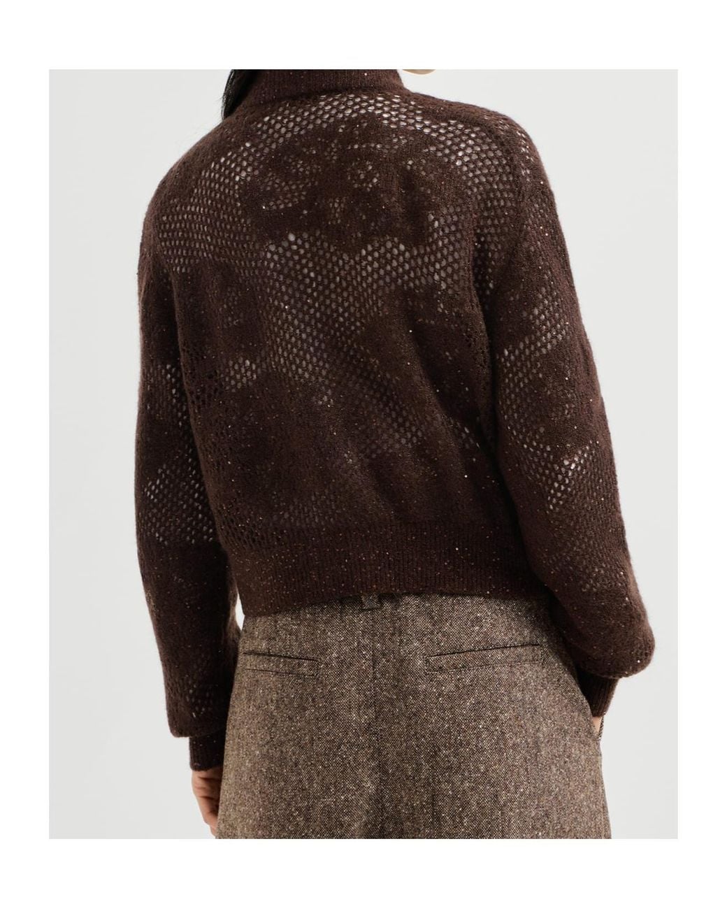 Brunello Cucinelli Brown Lace Flowers Cardigan