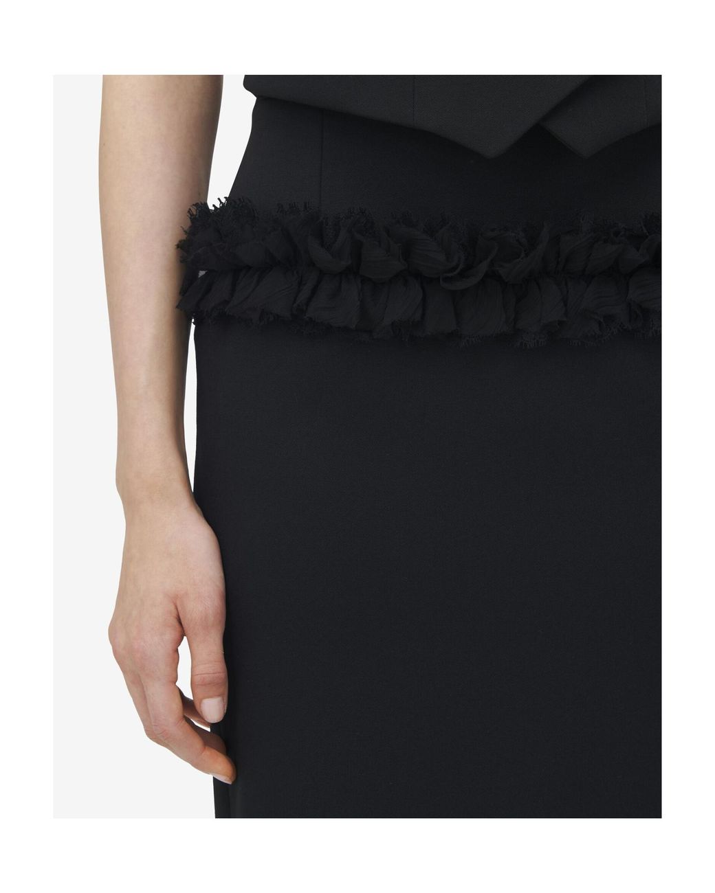 McQueen Black Wool Ruffle Midi Pencil Skirt