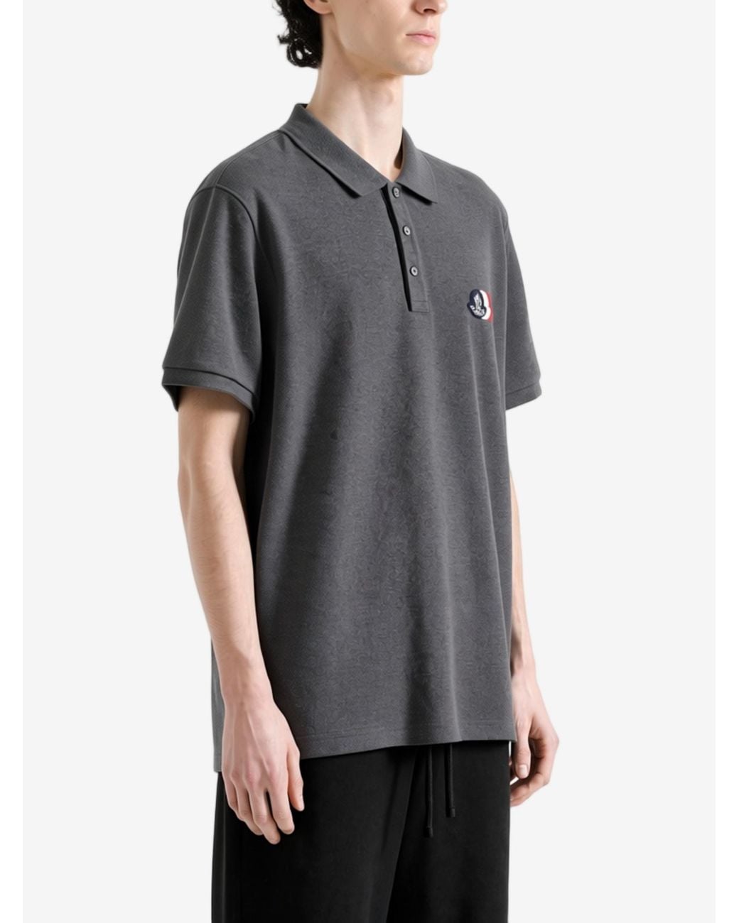 Moncler Gray Logo Patch Piquet Polo Shirt for men