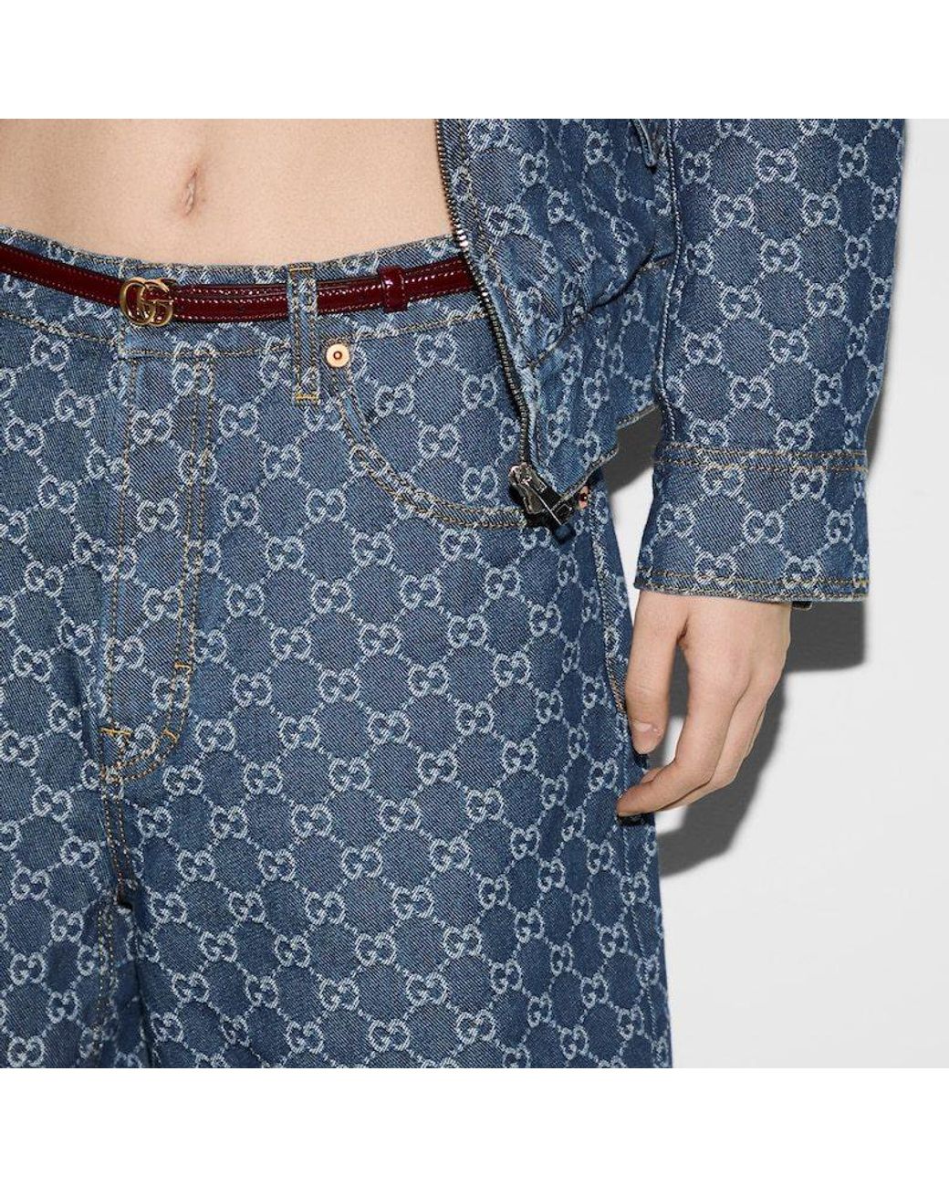 Gucci Blue Leather-Trimmed Denim Bermuda Shorts