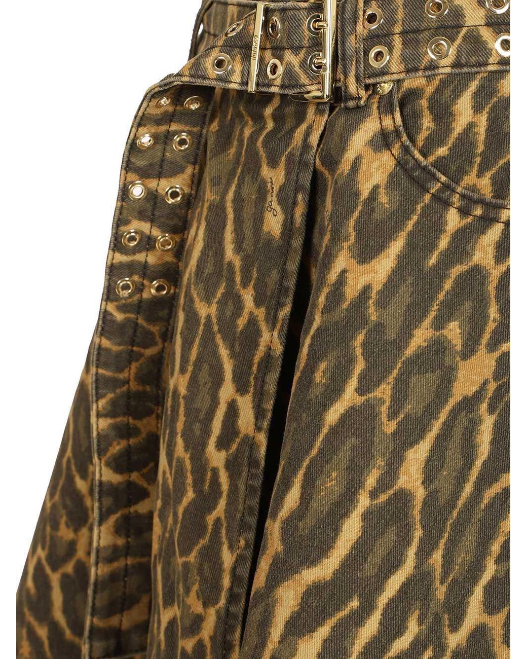 Ganni Green Print Denim Wrap Midi Skirt