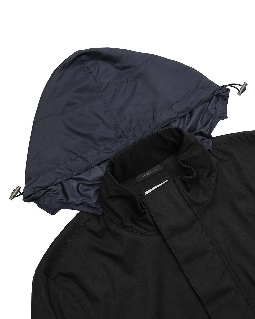 Armani Collezioni Black Removable Hat Logo Coat for men