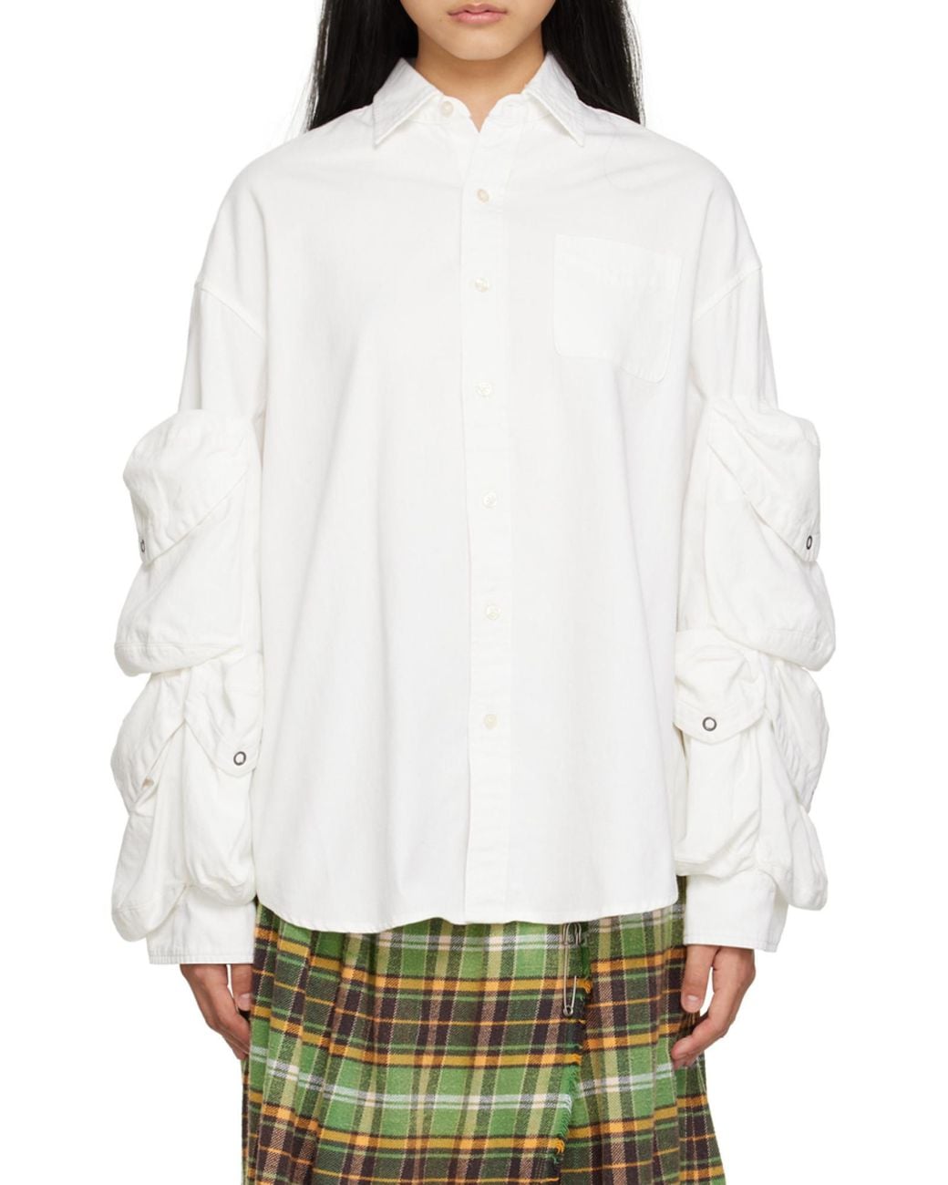 R13 White Cargo Pockets Button-Up Shirt