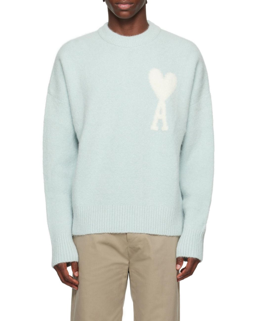 AMI Blue Ami De Coeur Crewneck Long-Sleeved Jumper for men