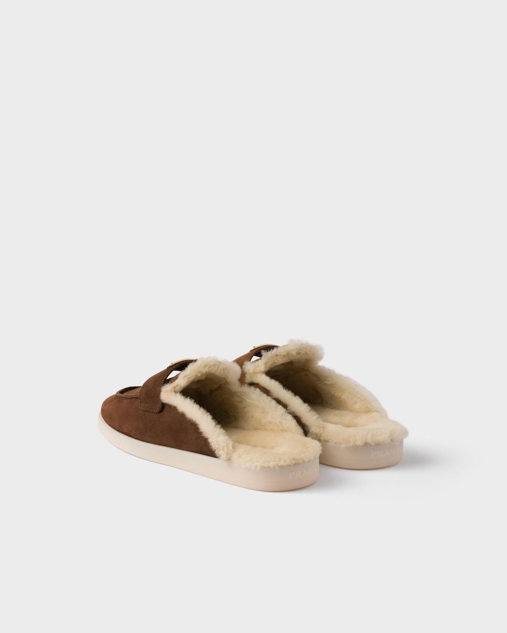 Prada Brown Suede And Shearling Mules