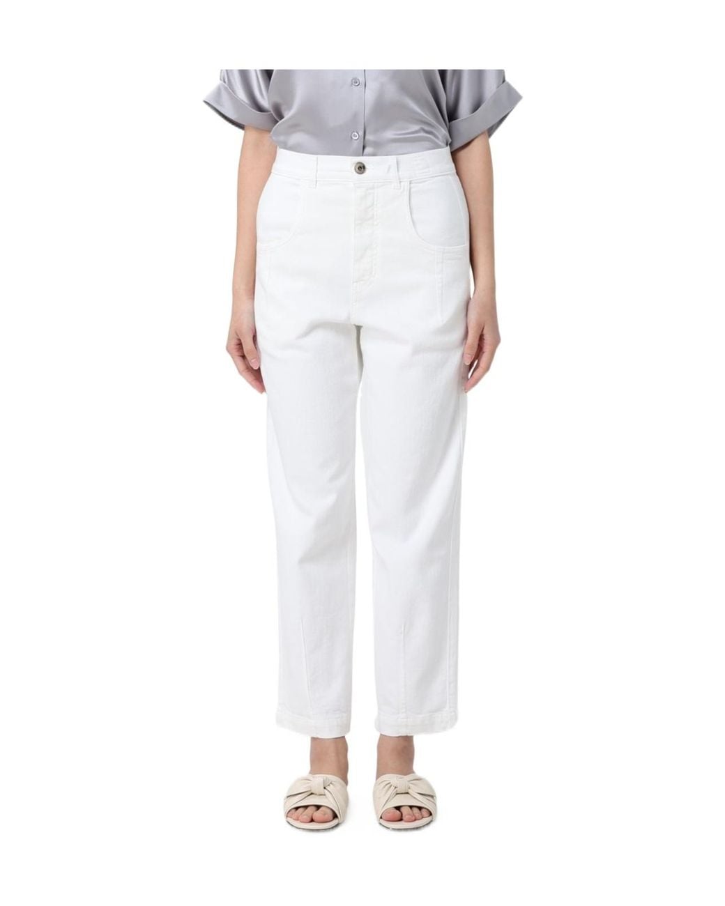 Eleventy White Belt-Loops Trousers