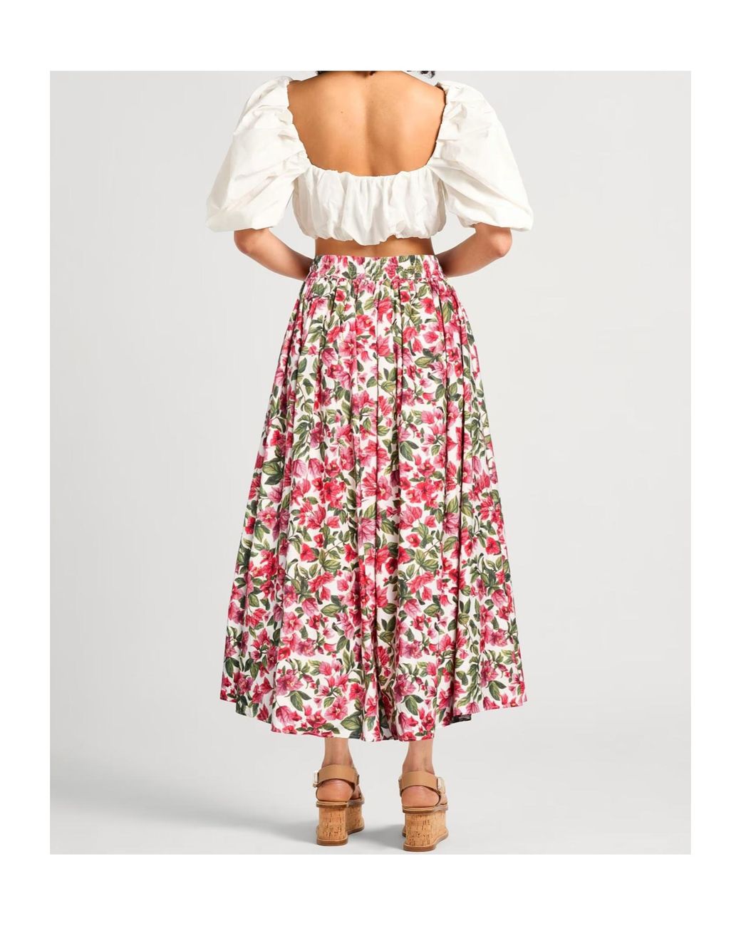 Farm Rio Red Floral Midi Skirt