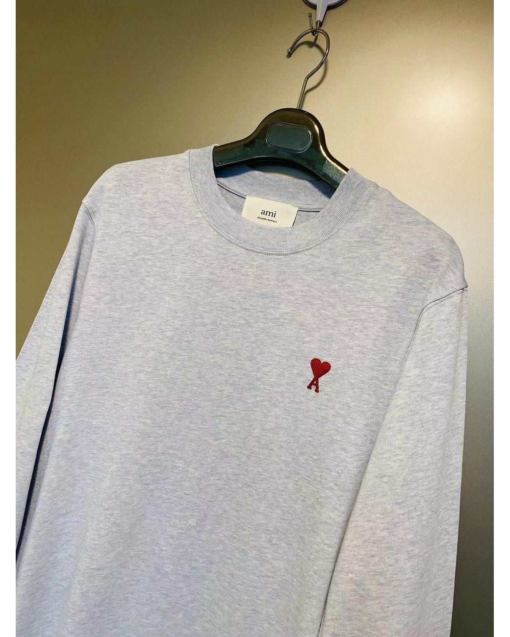 AMI Gray Logo Long-Sleeved T-Shirt for men