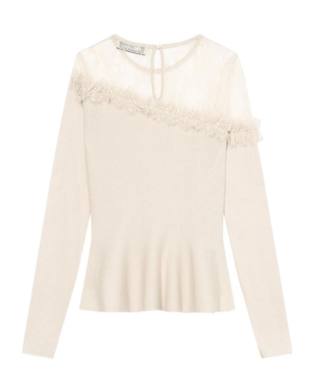 Blumarine White Wool Jumper With Tulle Yoke