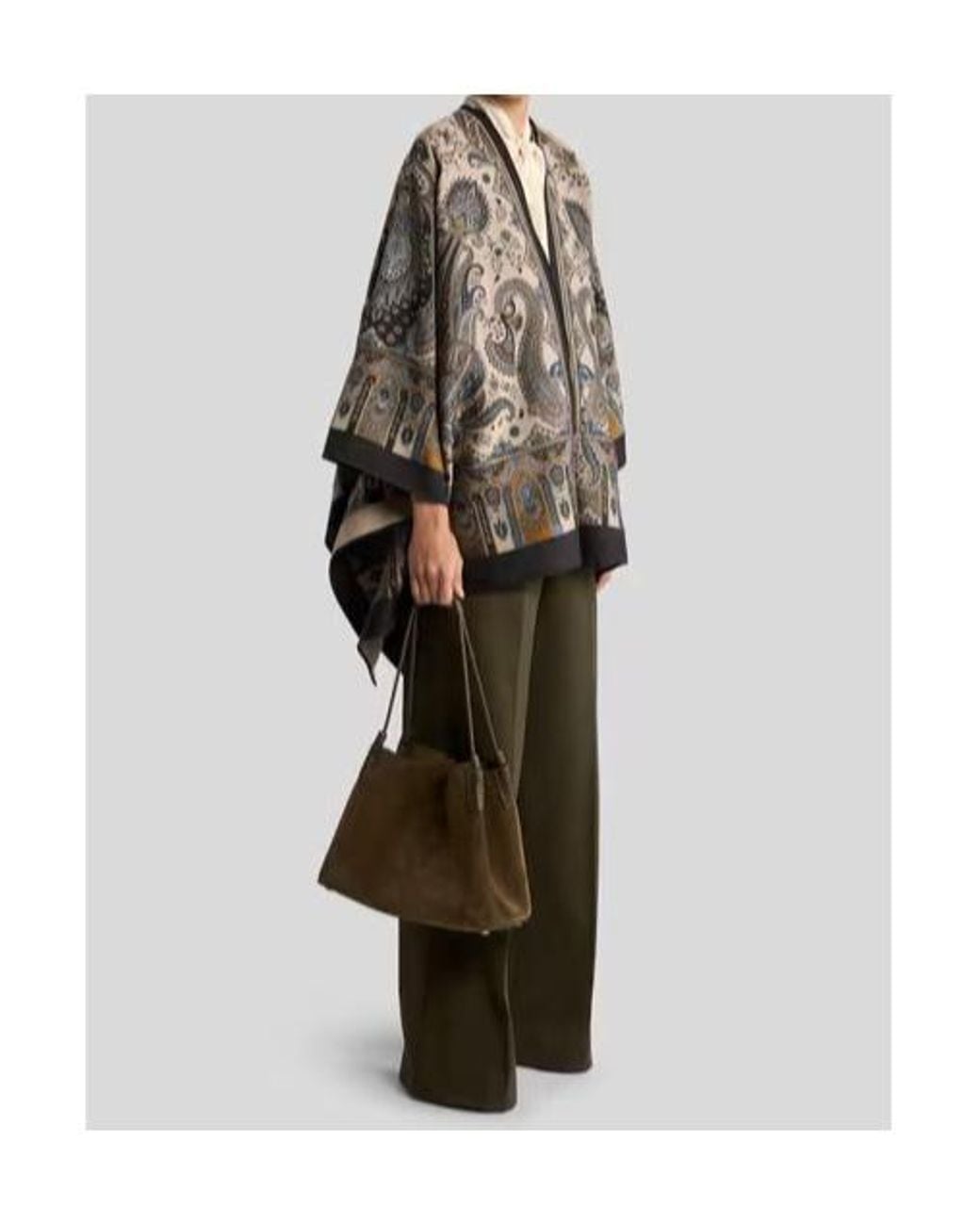 Etro Black Paisley Trim Poncho Shawl