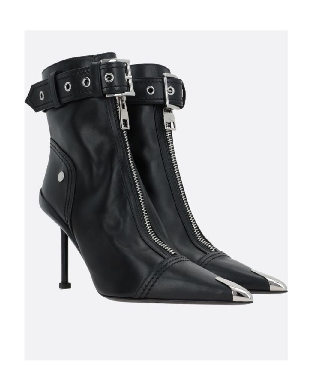 McQueen Black Buckle-Fastened Pointed-Toe Ankle Boots
