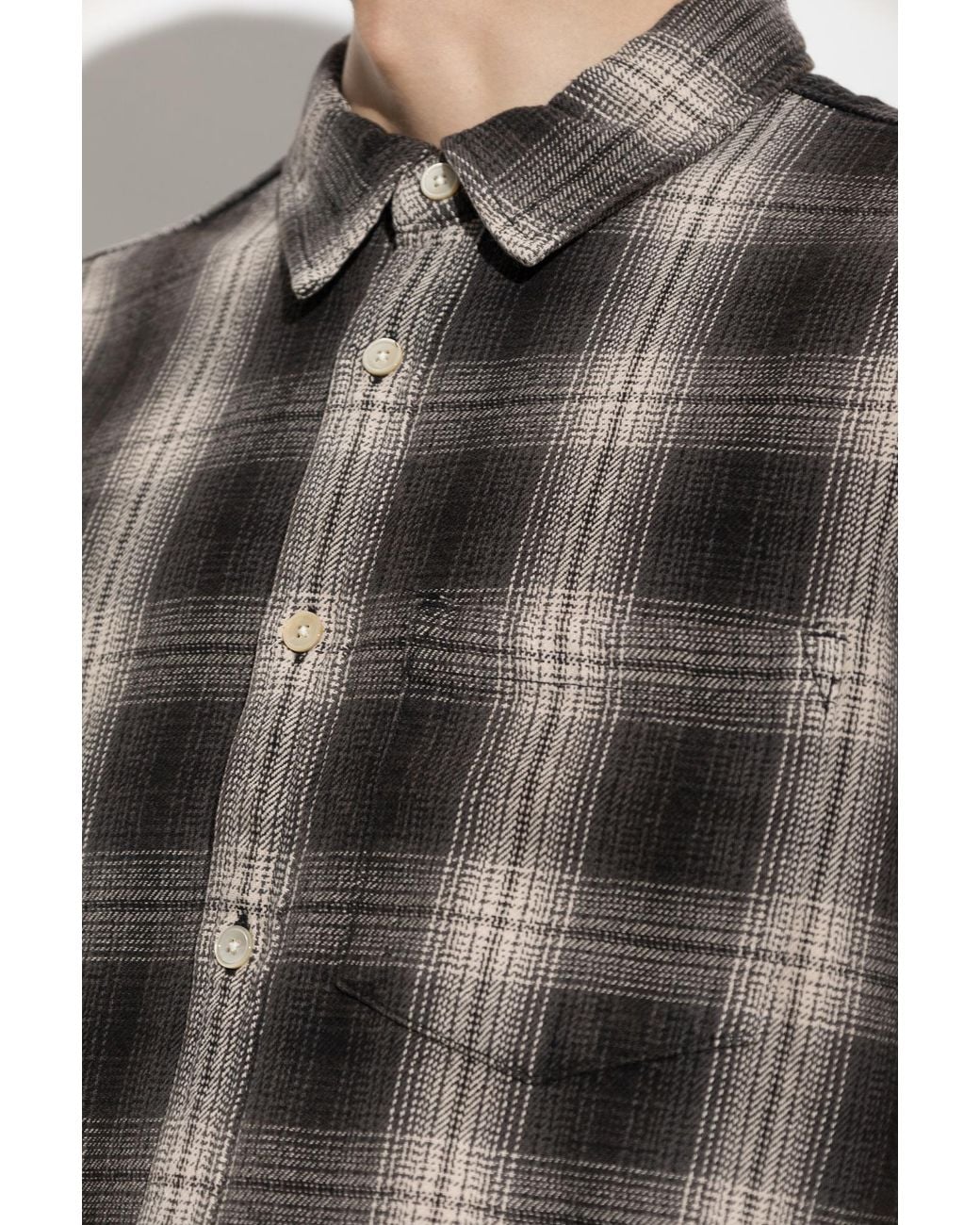 AllSaints Gray Wrent Plaid Long-Sleeve Shirt for men