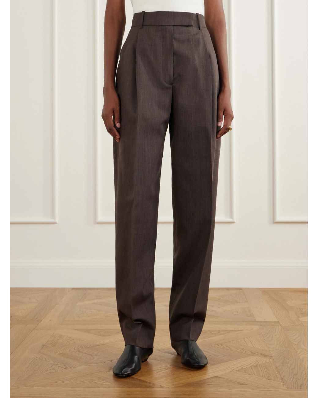 Rohe Brown Pleated Virgin Wool Straight-Leg Pants