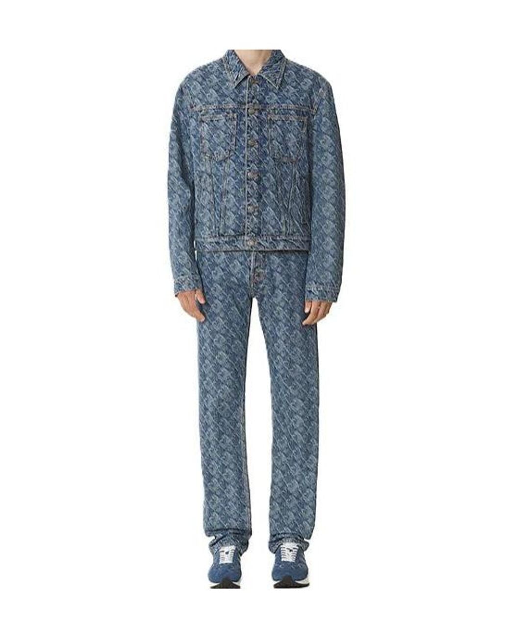 Lanvin Blue Patterned Logo-Patch Jacket for men