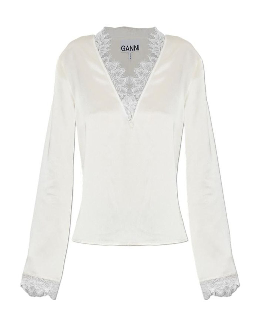Ganni White Lace-Trim Top