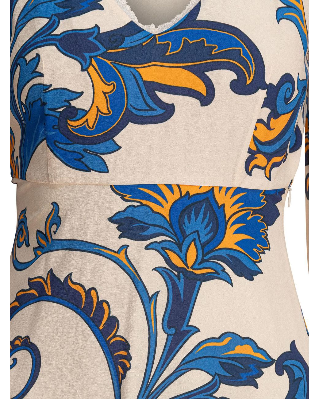 Etro Blue Paisley Printed V-Neck Midi Dress