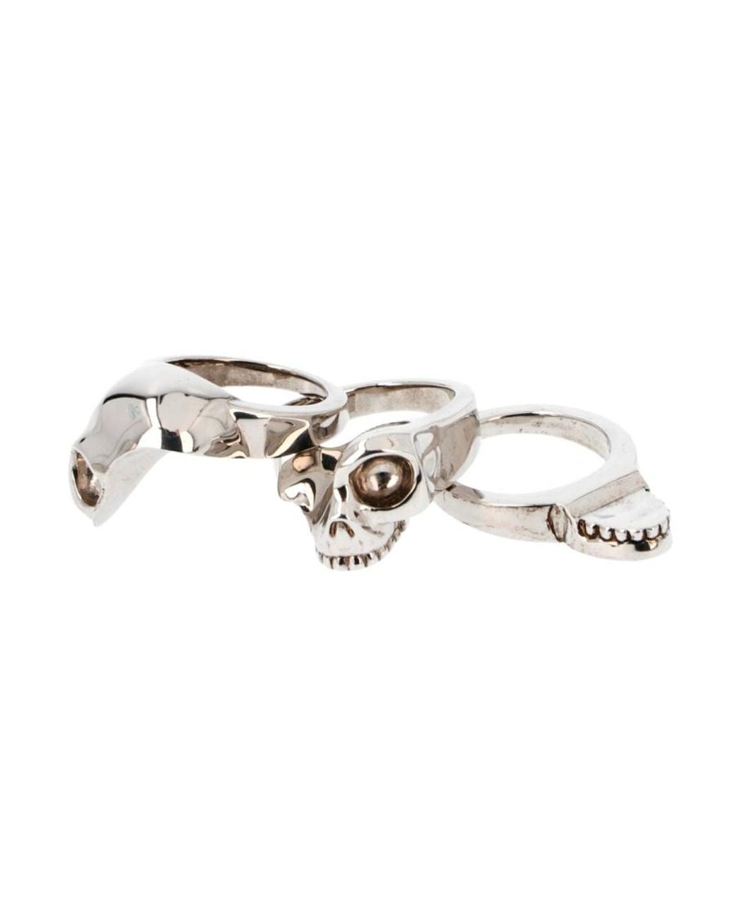 McQueen White Divided Skull Ring for men