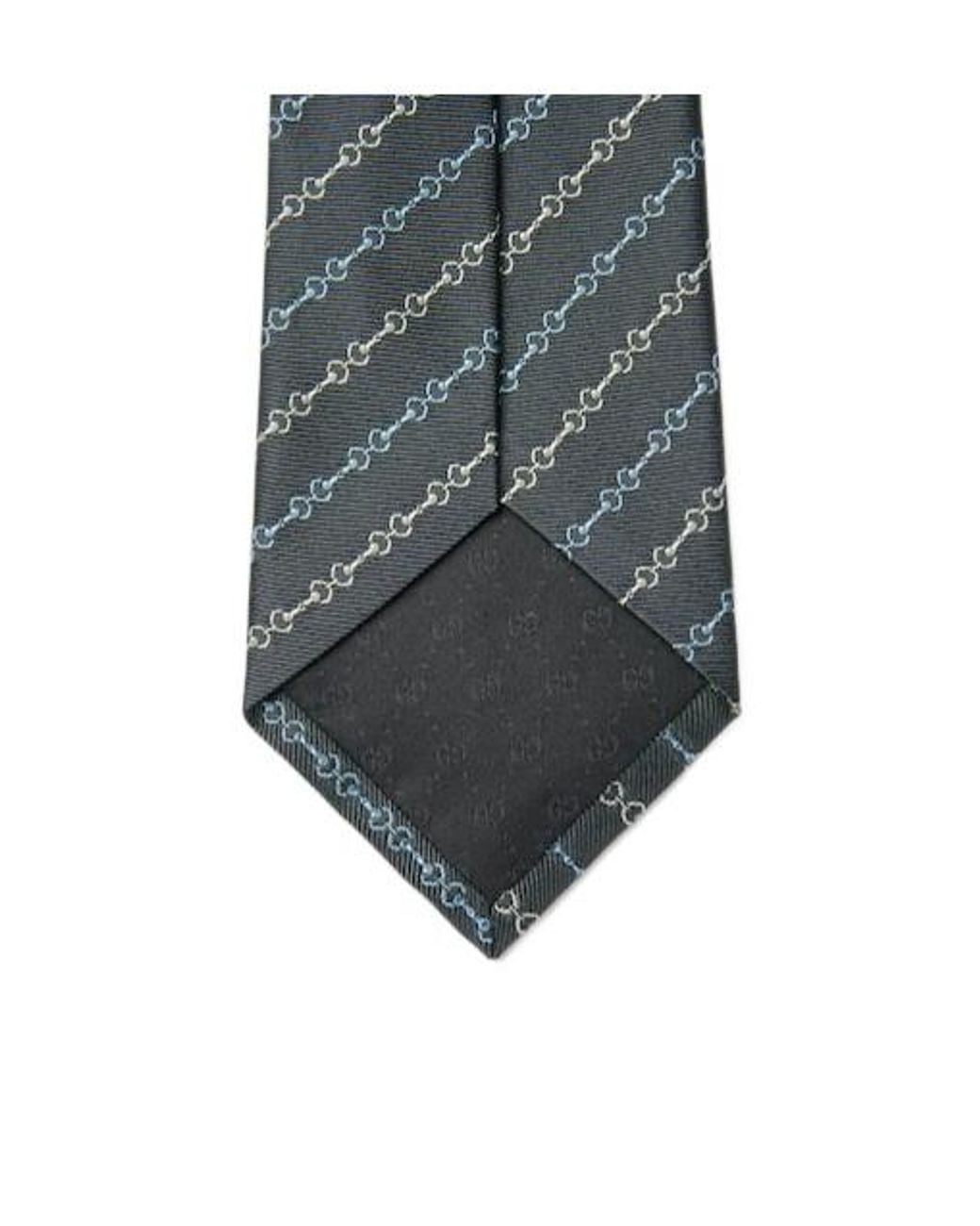 Gucci Blue Horsebit Silk Jacquard Tie for men