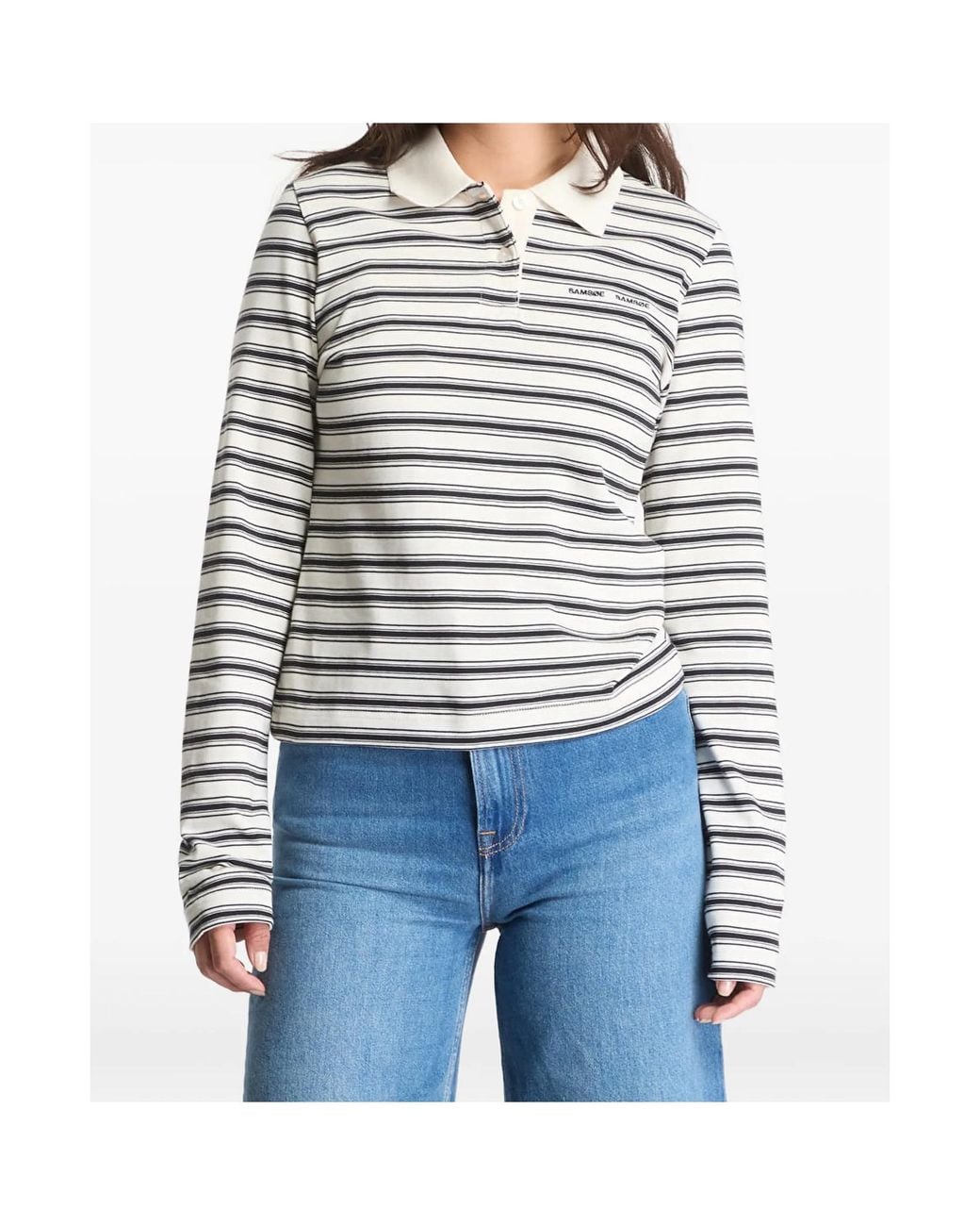 Samsøe & Samsøe Gray Striped Long-Sleeved Polo Shirt