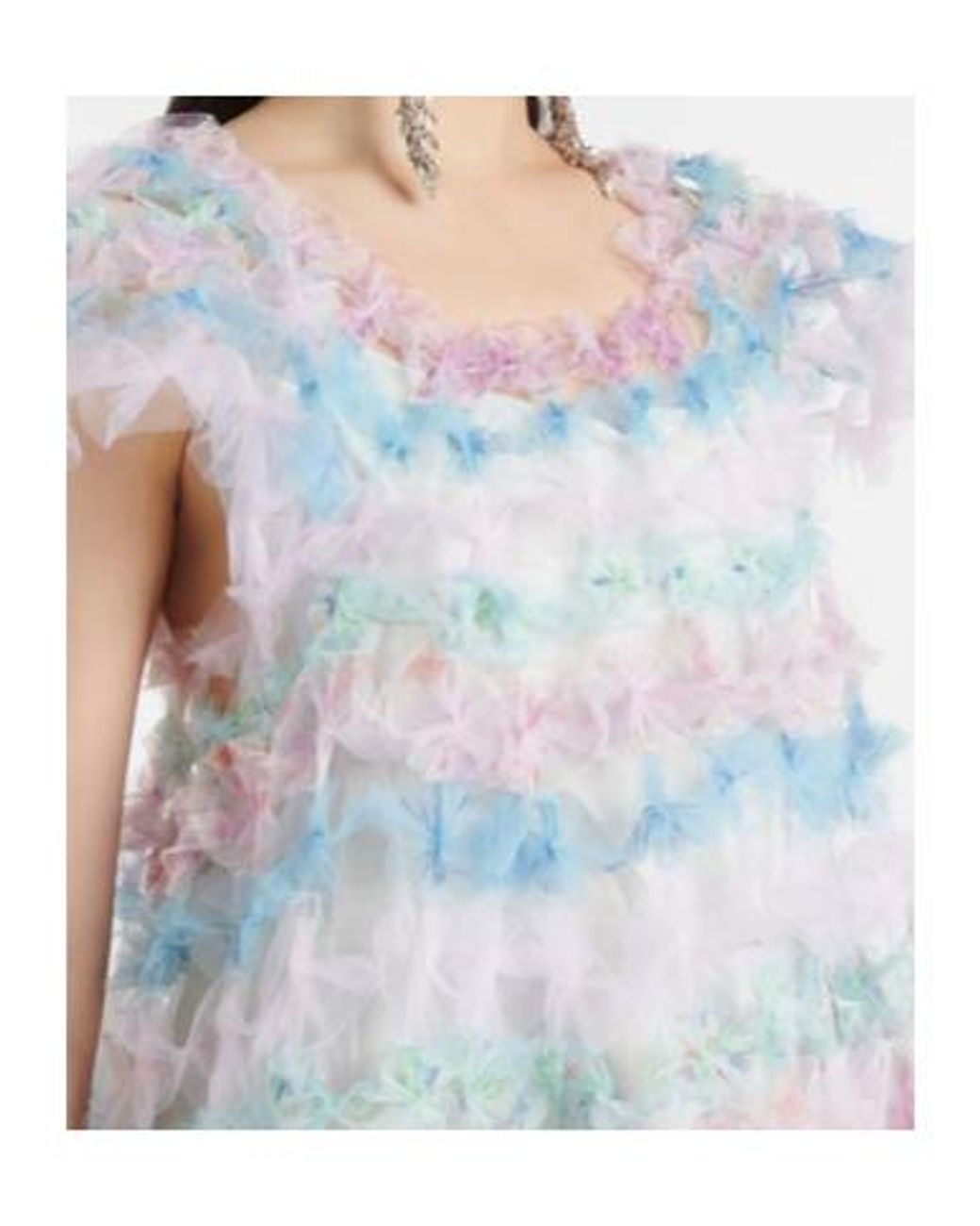 SUSAN FANG Blue Air-Flower Floral Tulle Midi Dress