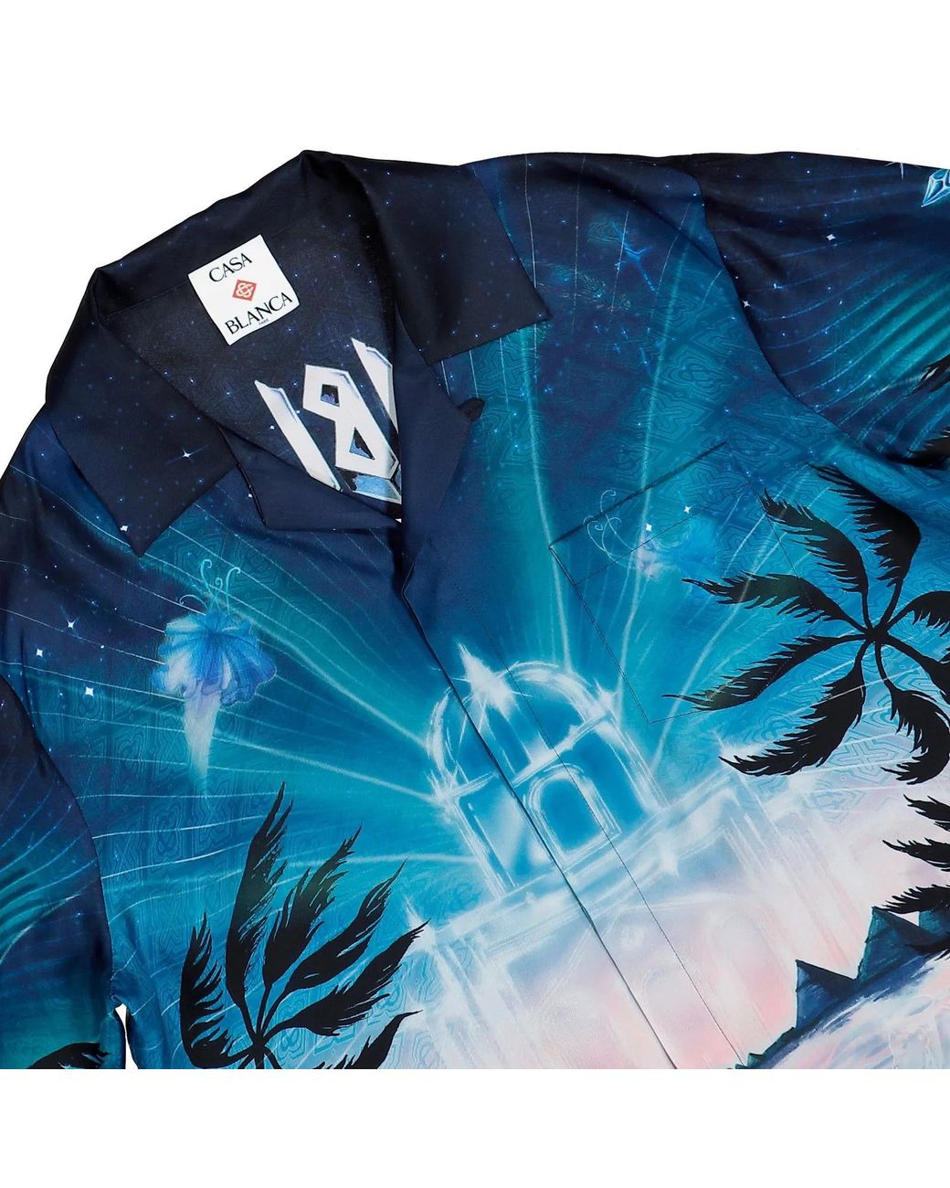 Casablanca Blue Graphic Printed Long Sleeve Satin Shirt for men