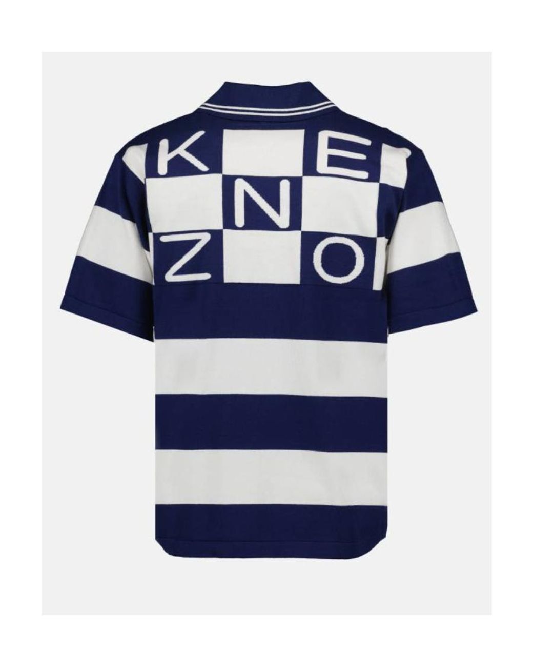 KENZO Blue Logo-Patch Short-Sleeved Striped Polo Shirt for men