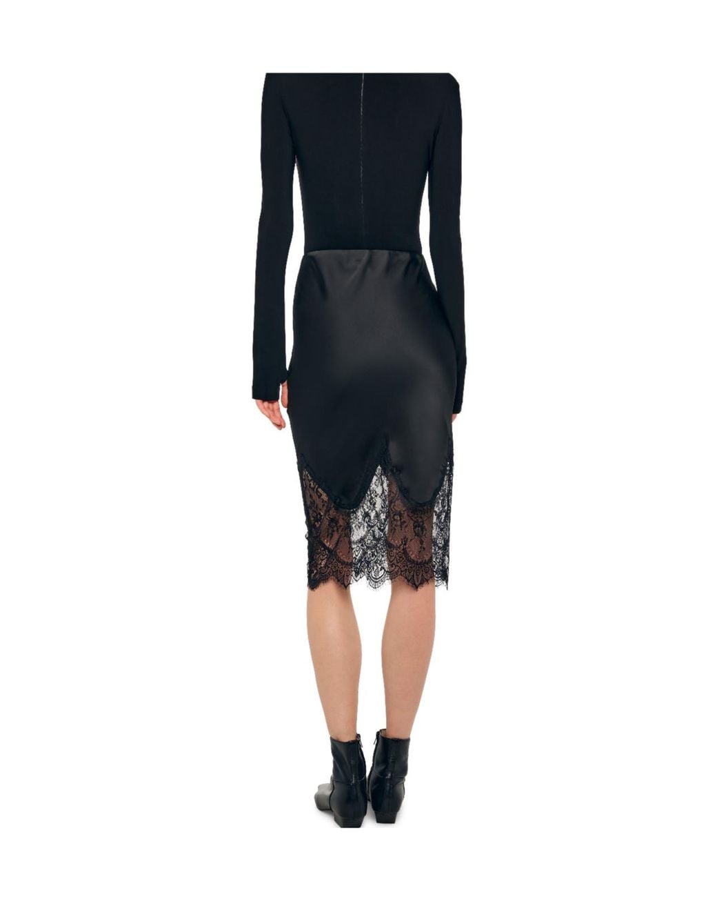 Norma Kamali Black Sable Lace-Trim Skirt