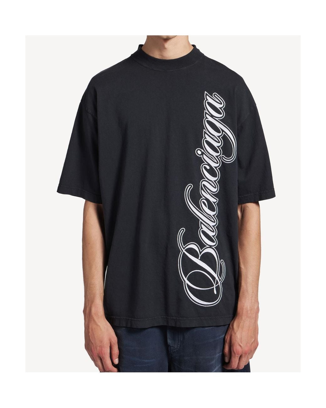 Balenciaga Black Cursive Medium Fit T-Shirt for men
