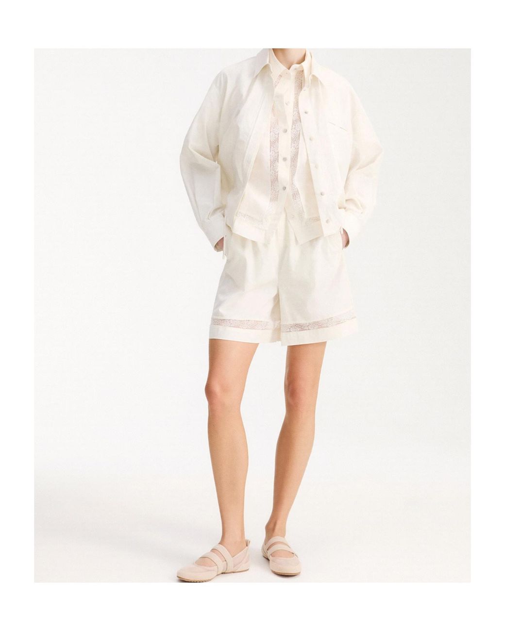Marella White Lace-Adorned Poplin Shirt