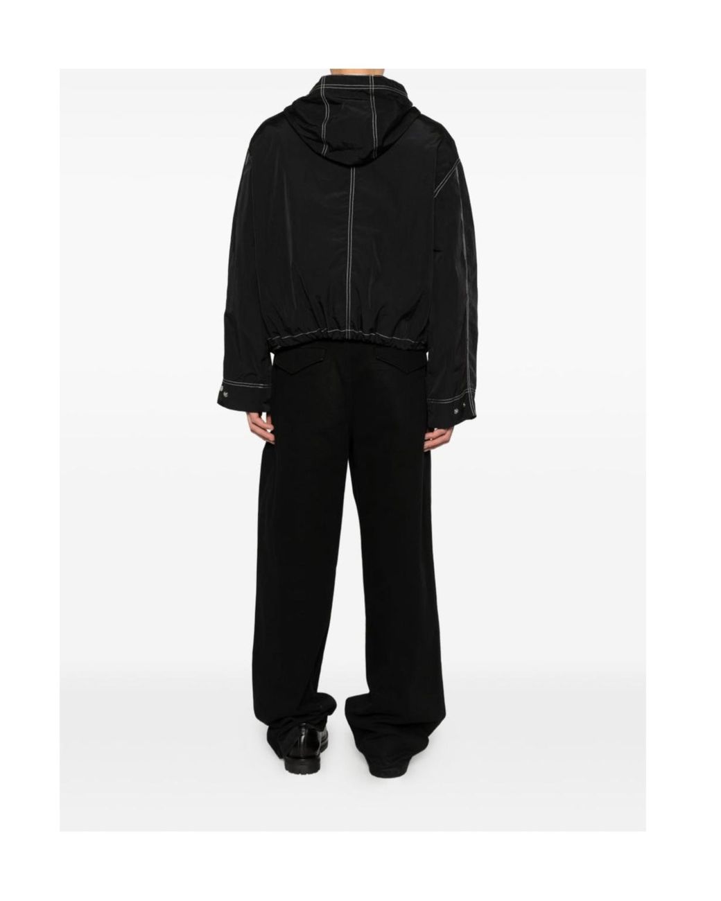 AMI Black Ami Contrast-Stitch Drawstring Hooded Jacket for men