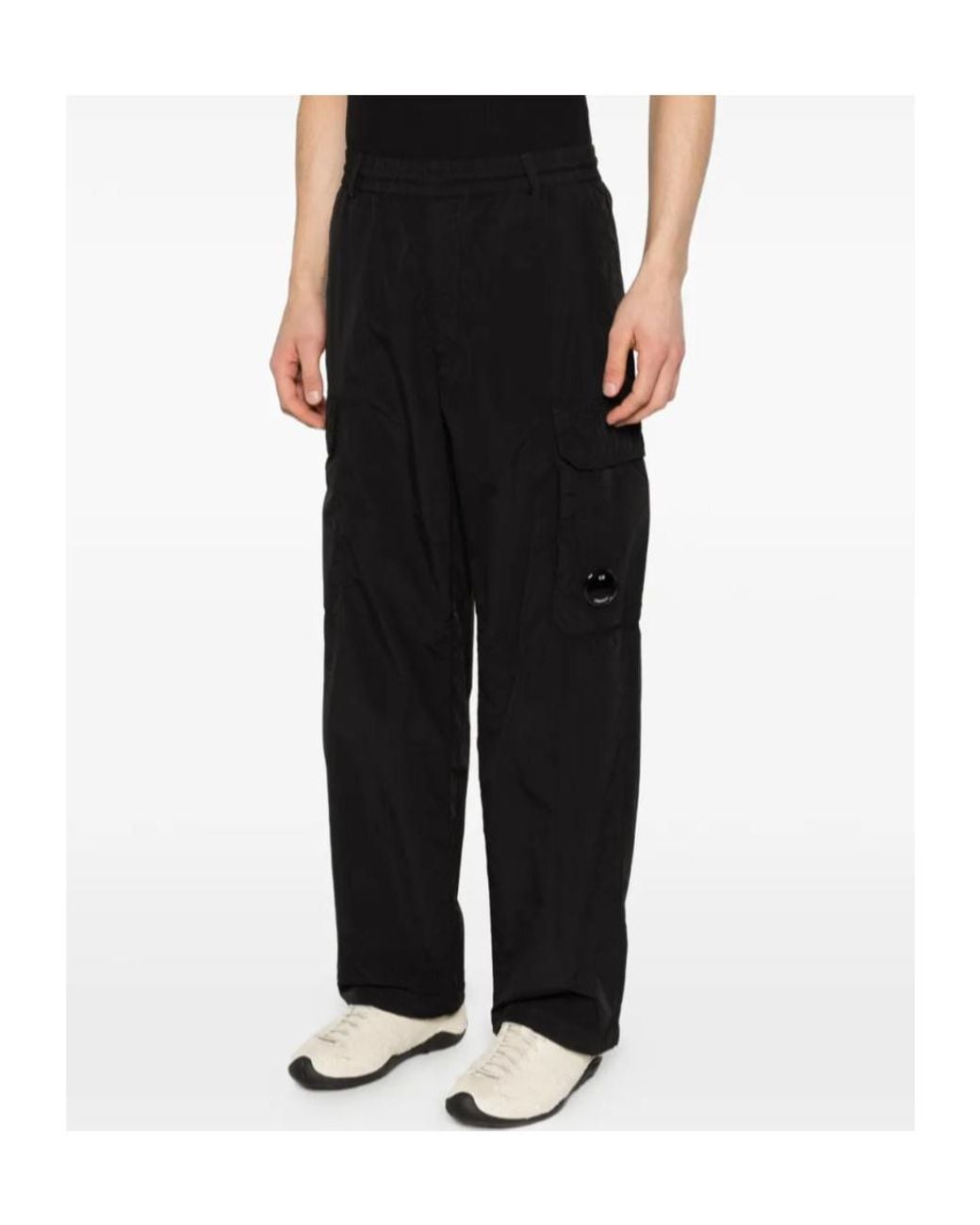 C P Company Black Flatt Loose Cargo Lens Pants for men