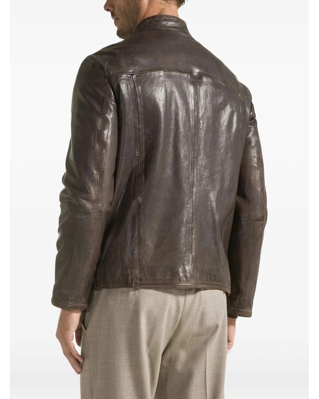 Seventy Brown Leather Zip-Up Jacket for men