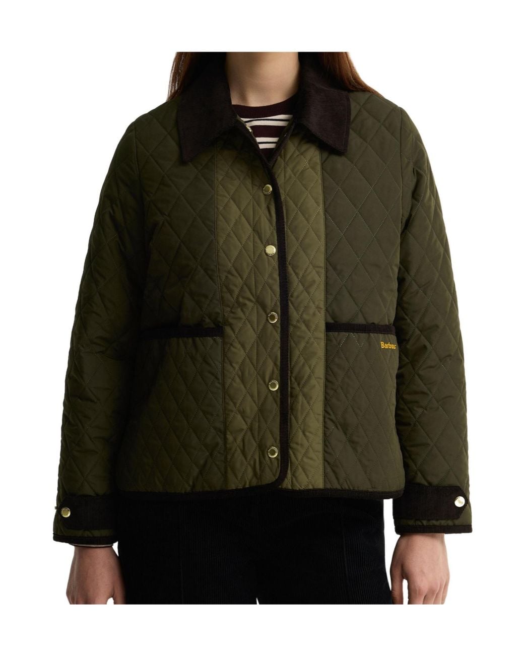 Barbour Green Diamond Quilted Cord Collar Jacket