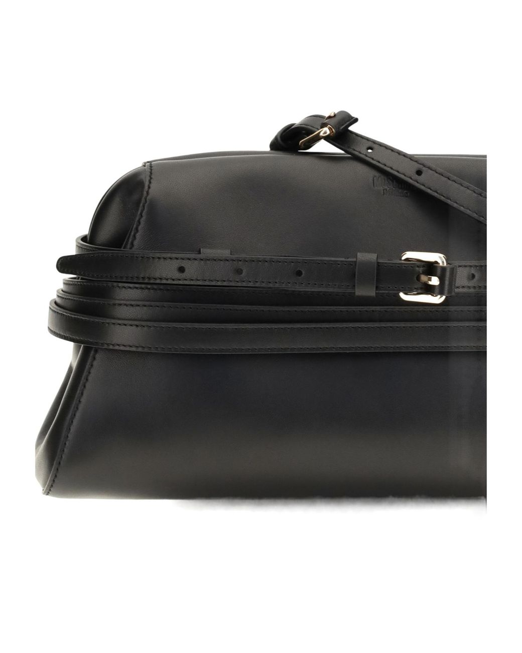 Moschino Black Buckle-Detail Leather Clutch Bag