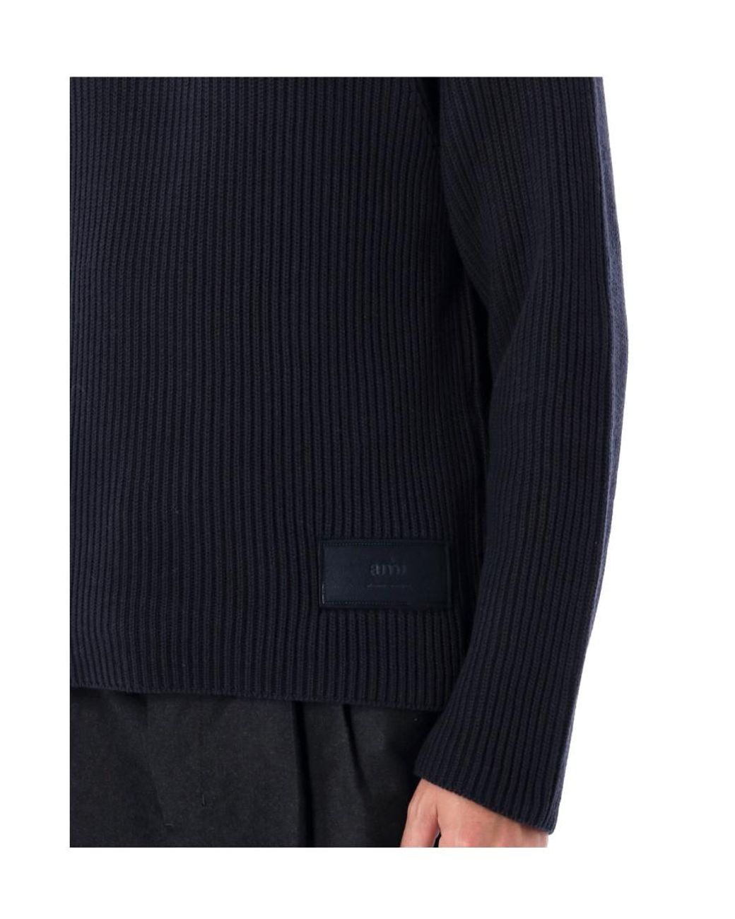 AMI Blue High Neck Ribbed Jumper for men