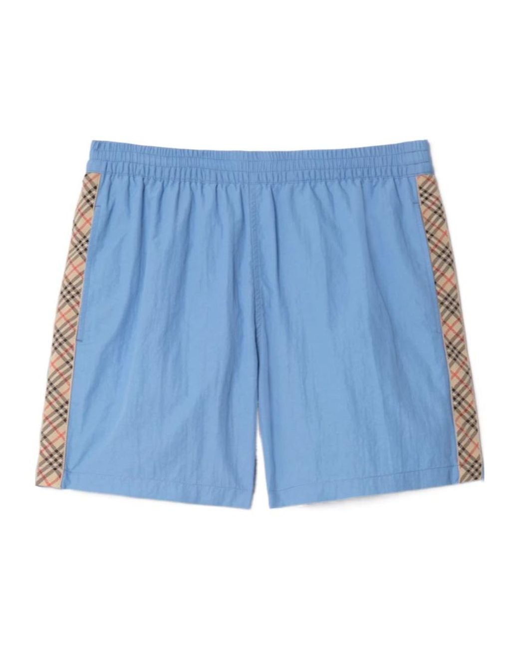 Burberry Blue Apos;S Nylon Check-Trim Swim Trunks for men