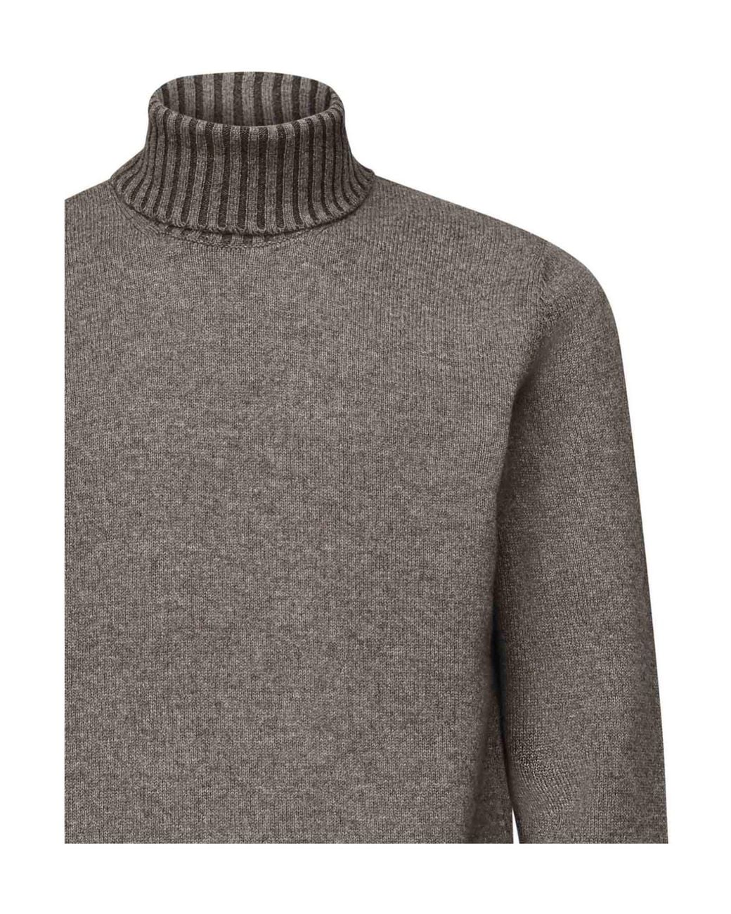 Giuliano Galiano Gray Ribbed Turtleneck Knitted Sweater for men