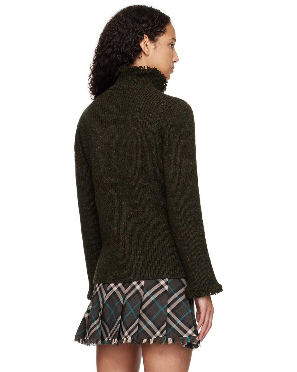 Burberry Green High-Neck Fringed-Edge Jumper
