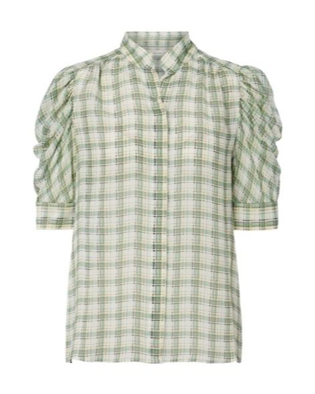 FRAME Green Gillian Checked Silk Blouse