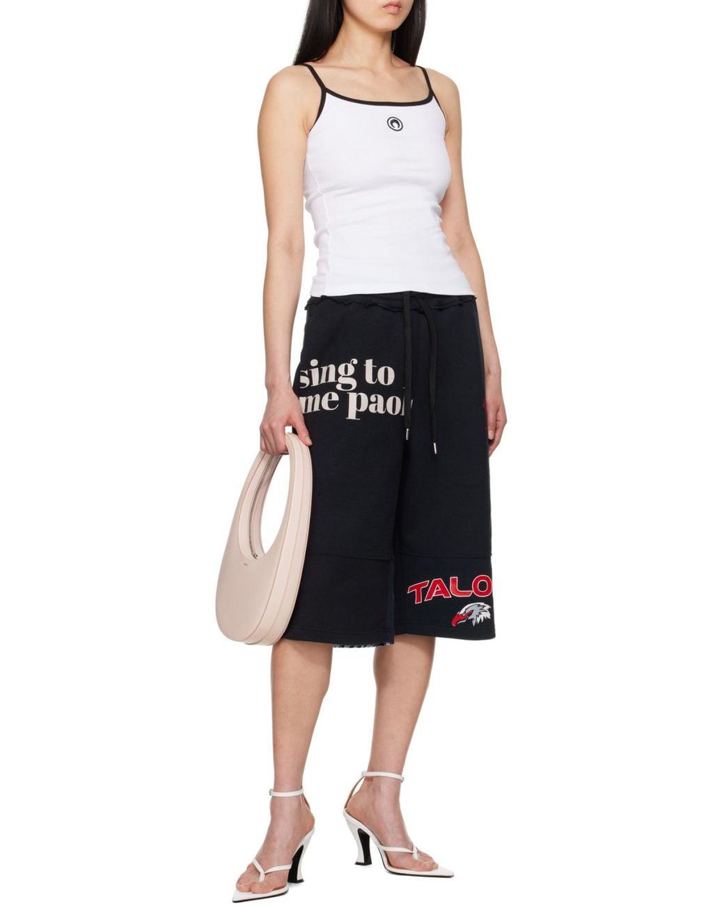 MARINE SERRE White Contrast Trim Moon Logo Ribbed Tank Top
