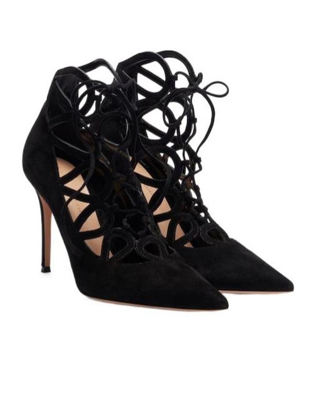 Gianvito Rossi Black Elisa 95 Suede Lace-Up Pumps