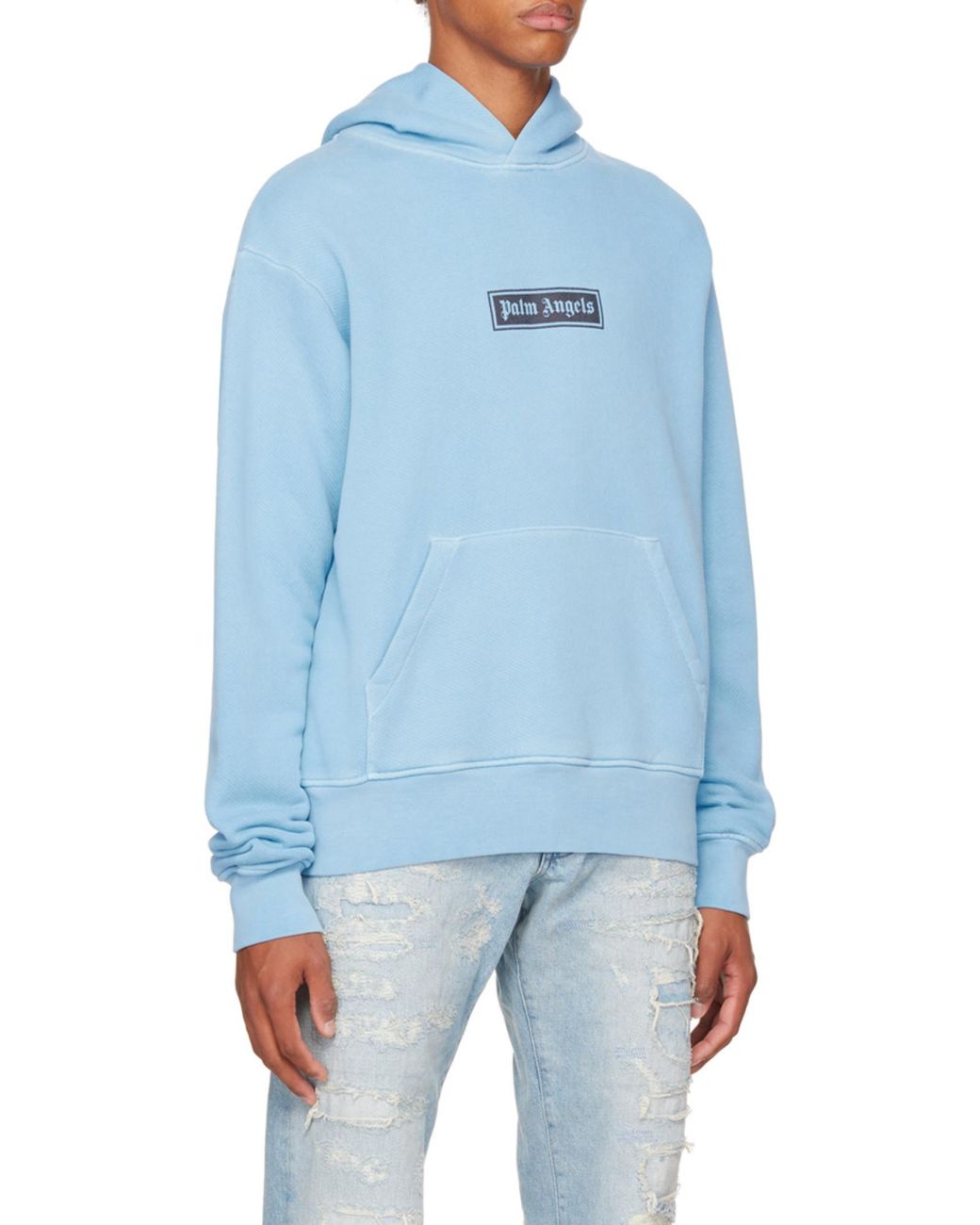 Palm Angels Blue Logo-Print Cotton Hoodie for men