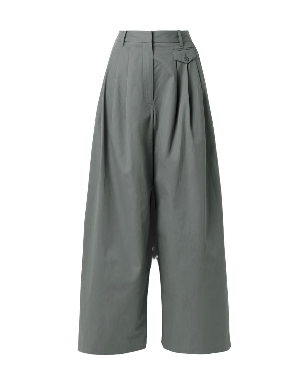 Tibi Gray Pleated Cotton-Twill Wide-Leg Pants