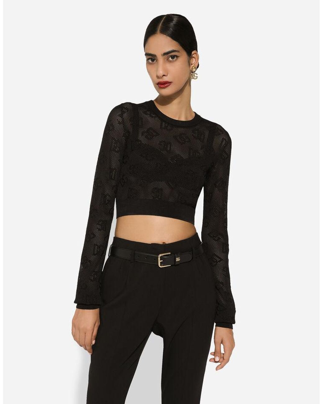 Dolce & Gabbana Black All-Over Dg Jacquard Cropped Top