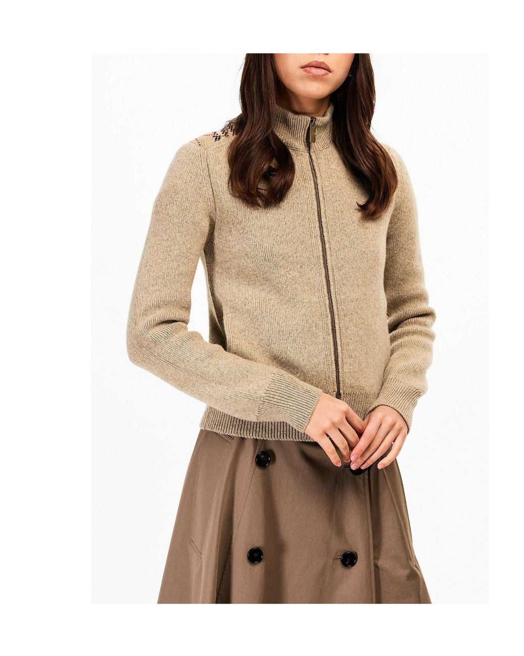 Burberry Natural Heather Ribbed Knit Zip-Up Cardigan