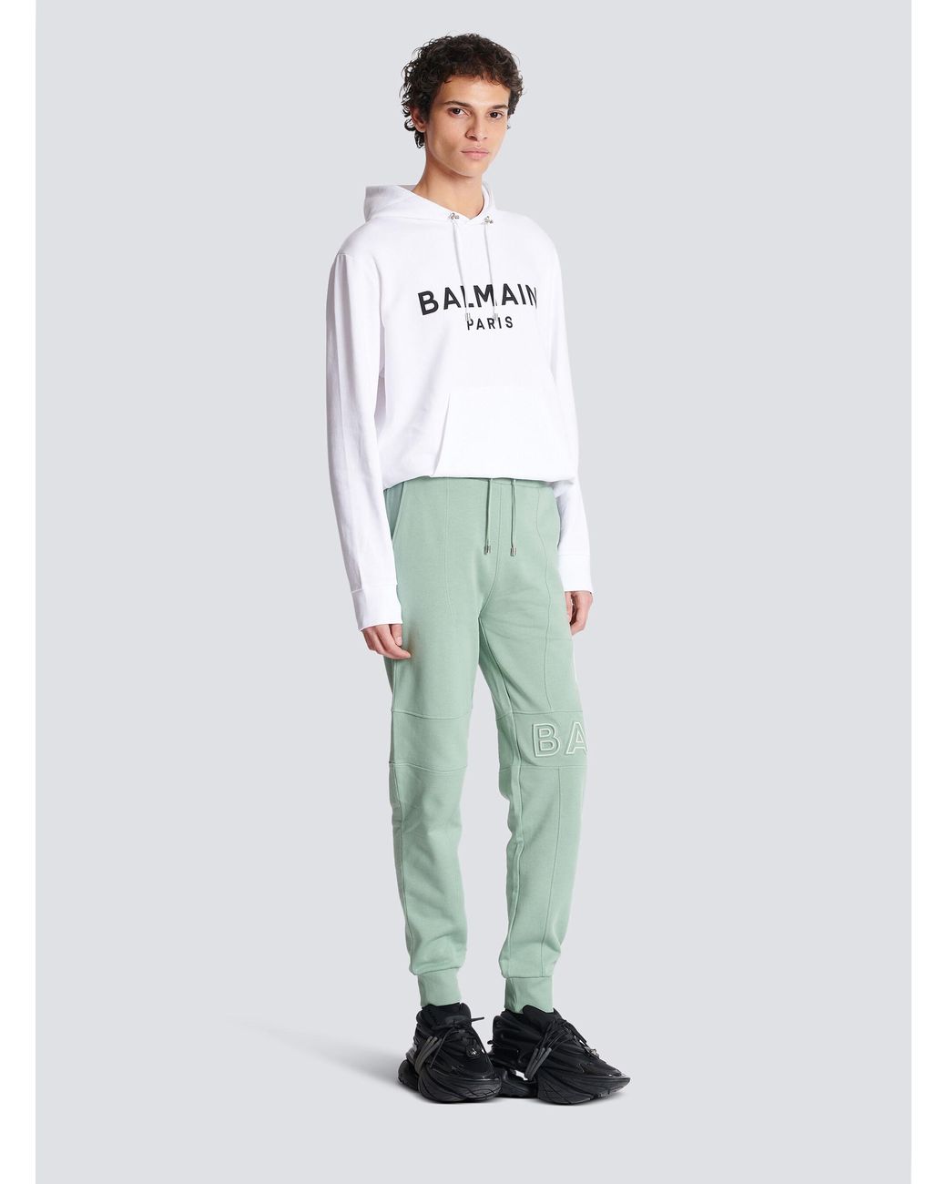 Balmain Green Embossed Logo Jogging Bottoms for men